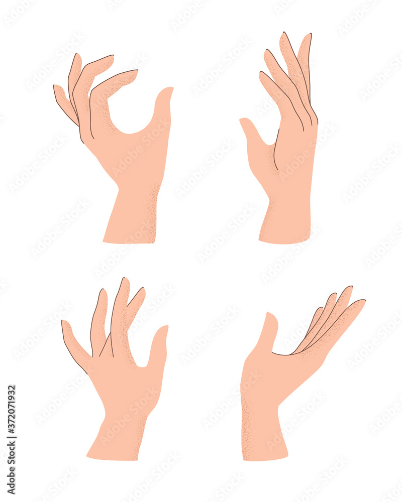 Vector set of hands gestures with trendy grain textured shadow. Collection of human arms isolated on white background Vector set of hands gestures with trendy grain textured shadow. Collection of human arms isolated on white background