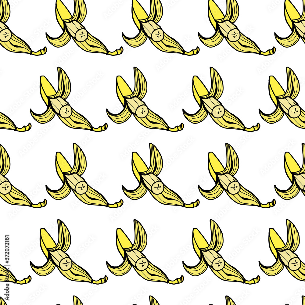 seamless pattern yellow bananas with a black outline on a white background seamless pattern yellow bananas with a black outline on a white background