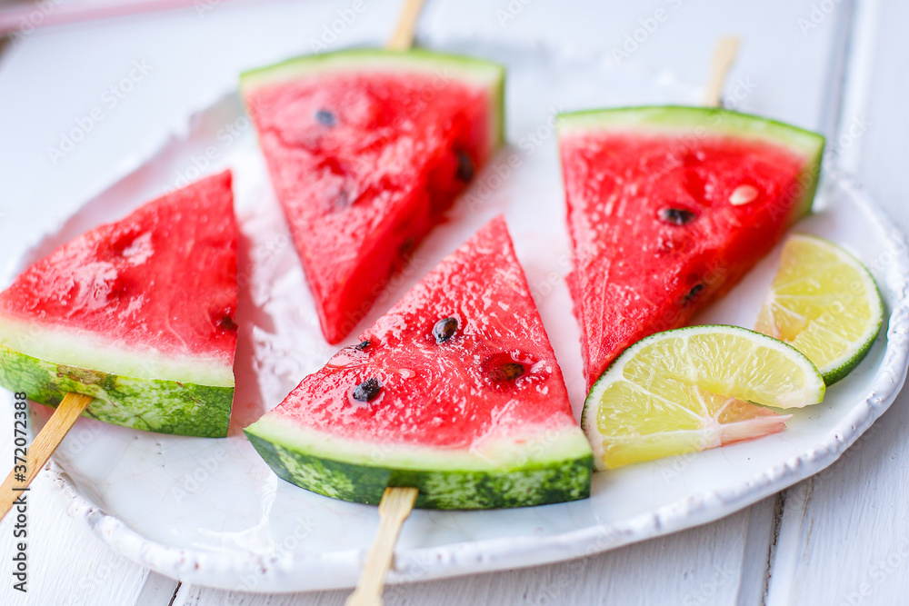 watermelon slices pieces red ripe berry juicy sweet dessert fruit food background top view copy space for text organic eating healthy keto or paleo diet watermelon slices pieces red ripe berry juicy sweet dessert fruit food background top view copy space for text organic eating healthy keto or paleo diet
