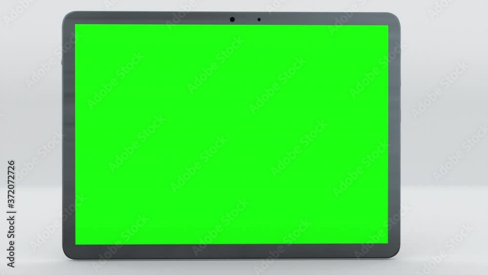 Demonstration of a tablet with green screen, computer generated. Touchscreen device, 3d rendering. Computer generated modern backdrop.