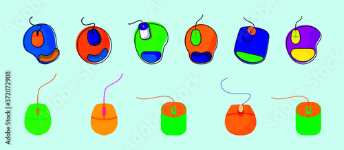 set of mouse and mouse pad icon design template with various models. vector illustration
