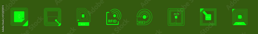 set of rfid icons featuring radio and radio waves design template with various models. vector illustration set of rfid icons featuring radio and radio waves design template with various models. vector illustration