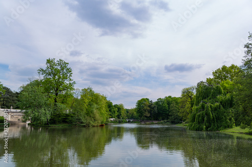 lake in Royal Baths Park is the largest park in Warsaw  Poland