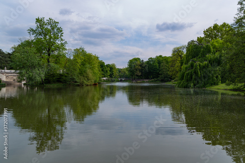 lake in Royal Baths Park is the largest park in Warsaw  Poland