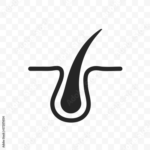 Hair follicle growth line icon. Laser depilation and care of human skin conceptual logo design for dermatology. Simple symbol of one healthy and strong follicle bulb that grows. V1