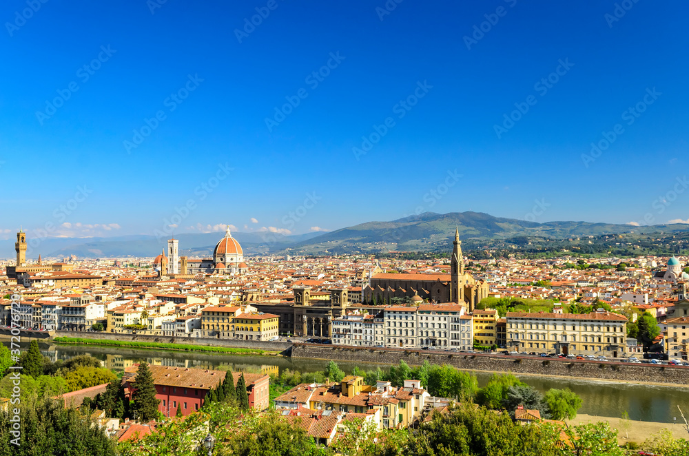 Panoramic view of the historic part of Florence. Florence Cathedral,Palazzo Vecchio and more