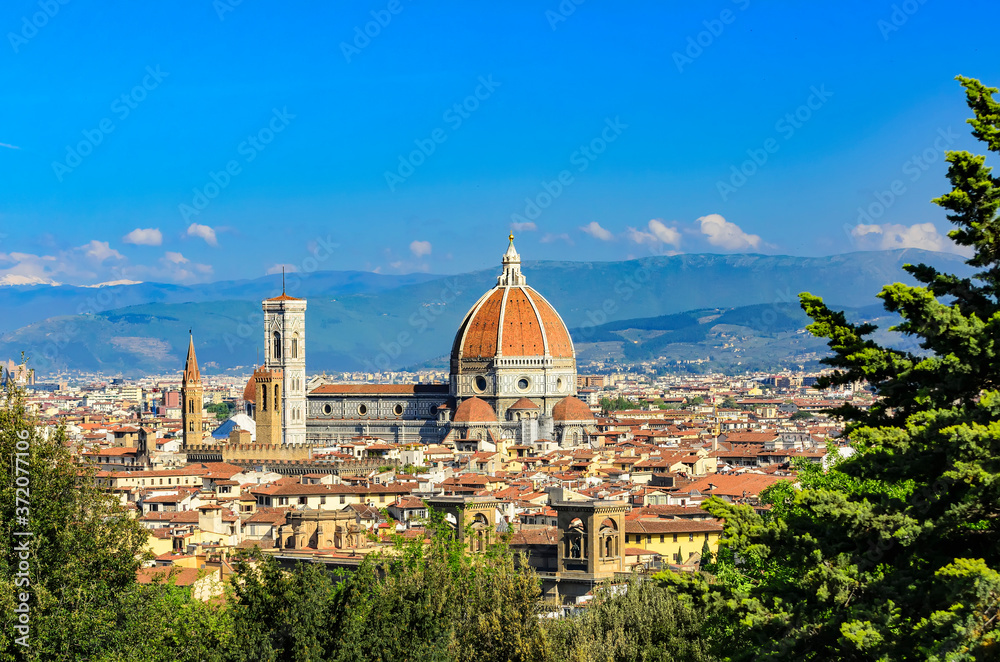 Obraz premium Panoramic view of the historic part of Florence. Florence Cathedral, Palazzo Vecchio and more