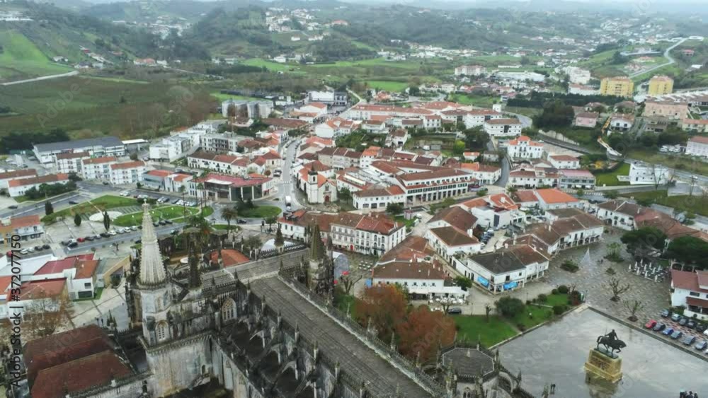 Batalha. Hitorical city with monastery in Portugal. Europe. Aerial Drone Footage Batalha. Hitorical city with monastery in Portugal. Europe. Aerial Drone Footage
