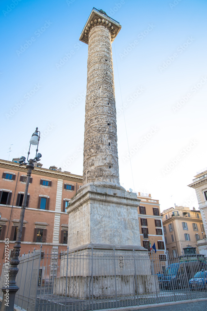 View of the Marcus Aurelius Column, Piazza Colonna, Rome, Italy