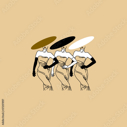 Vector hand drawn  illustration with  women in hats  isolated. Creative tattoo artwork. Template for card, poster, banner, print for t-shirt, pin, badge, patch.