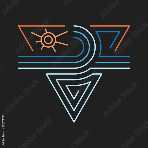Design t-shirts. Summer adventures. Surf theme. Sea, waves, palm trees, beach. Fully editable vector image.