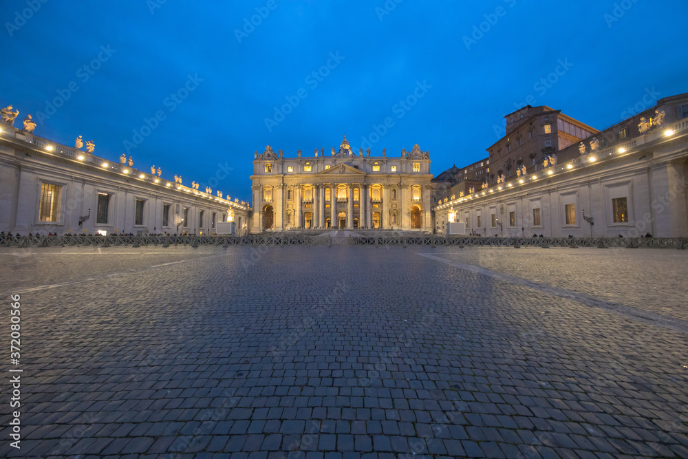 View of Saint Peter's basilica at dusk, Vatican City, Rome, Italy