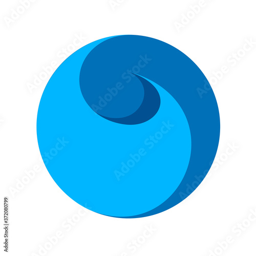 Curl inside the circle. Loop swirl going into perspective. Abstract spherical logo. The circles and spiral are woven.