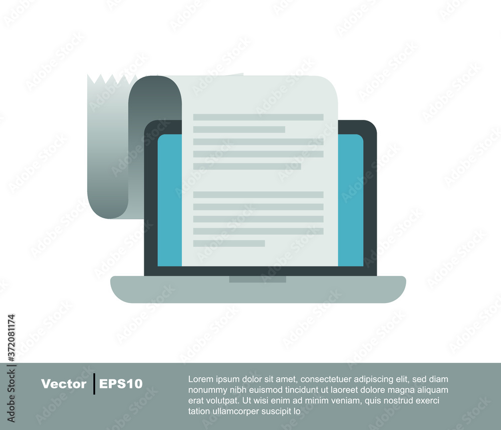 Online payment service. Invoice form on laptop screen. internet banking concept. Online payment, accounting. Vector illustration isolated.