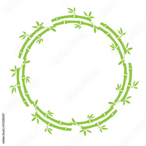Green bamboo hand drawn round border element for card design on white, stock vector illustration