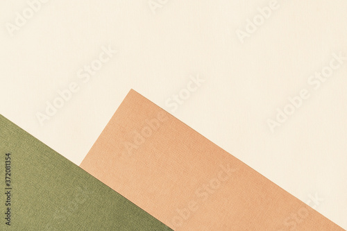 Paper for pastel overlap in beige, green and terracotta colors for background, banner, presentation template. Creative modern trendy background design in natural colors. Trendy paper for pastel