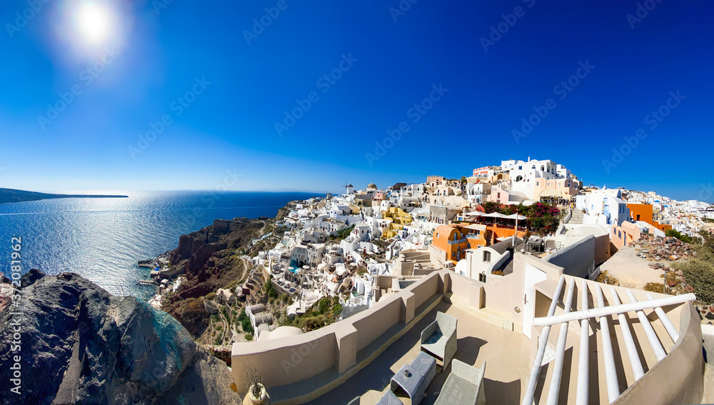 Fototapeta premium Santorini Oia panoramic view in Greece