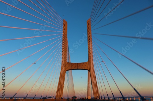 suspension bridge at sunset Lisbon Vasco da Gama