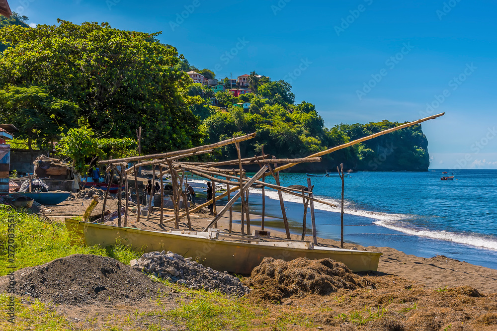 Fototapeta premium A view of the shoreline at Barrouallie, Saint Vincent