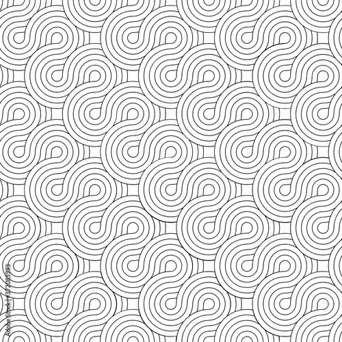 Vector geometric texture. Monochrome repeating pattern with curving stripes.