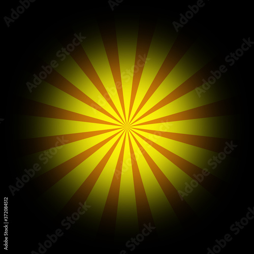 Cartoon style yellow-red rays in black