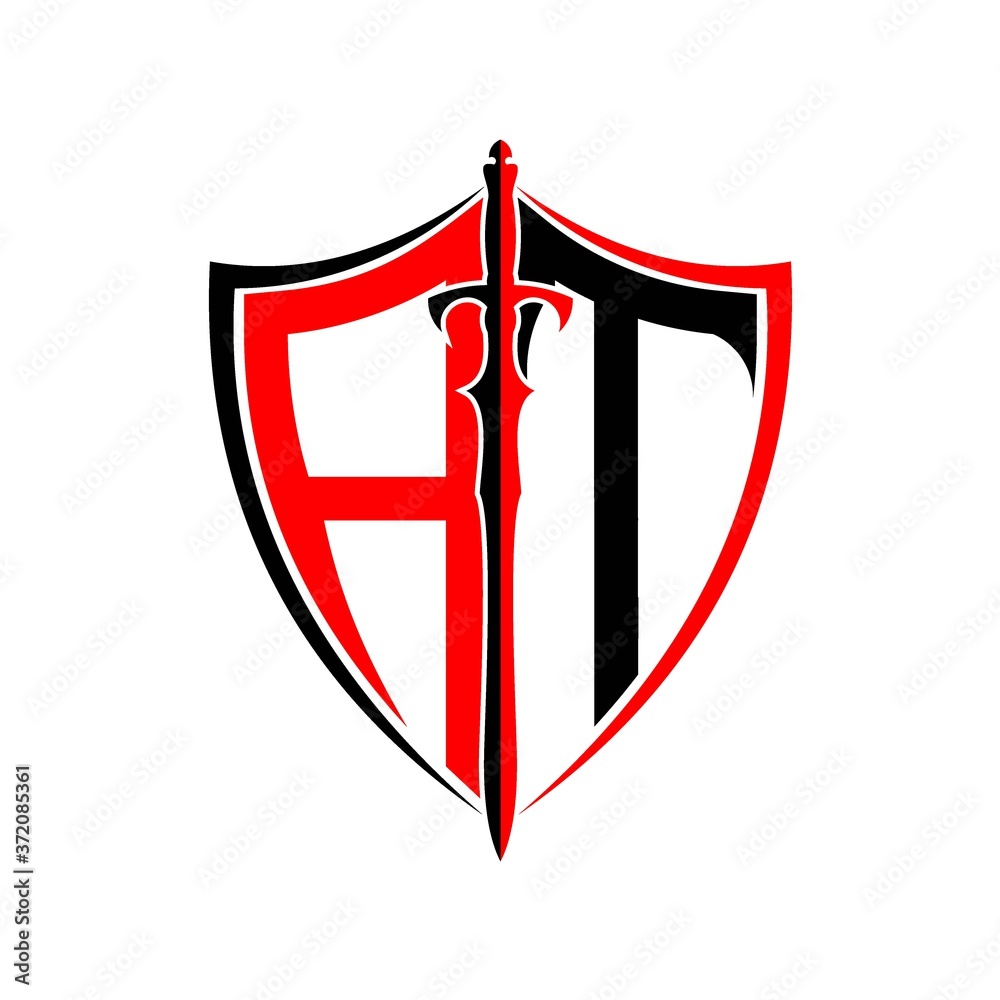 initials A T Shield Armor Sword for logo design inspiration Stock ...