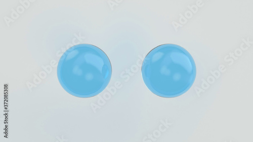 Blue bubble oil on white background. Flying abstract glass or water blob or drop. 3d rendering. Soap Bubbles Isolated
