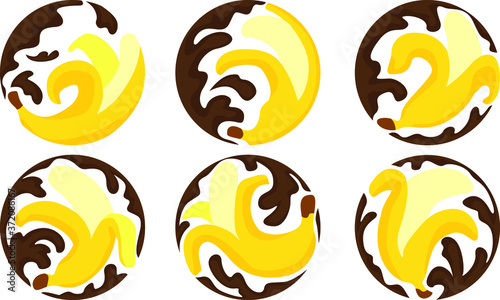Fototapeta Naklejka Na Ścianę i Meble -  Set of Vector Design of a Chocolate and Banana Logo in Yellow and Brown with Circle Theme