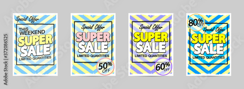 Set Super Sale posters design template, special offers, discount banners, vector illustration