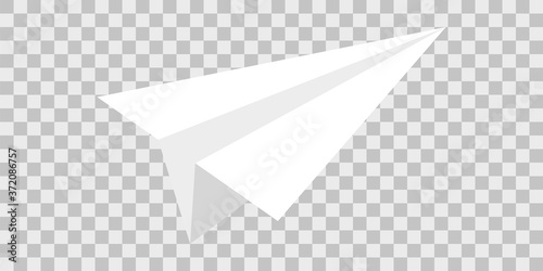 Paper plane icon . 3D realistic  white airplane on transparent backdrop. Vector illustration .
