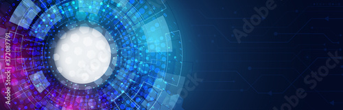 Abstract wide futuristic sci fi template. Digital technology concept on the blue background.