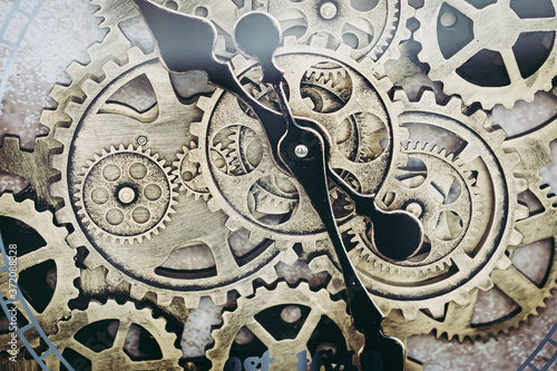 Photography Mécanisme en métal d'une horloge - Roues d'horlogerie