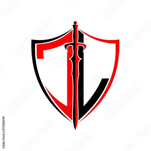 initials J L Shield Armor Sword for logo design inspiration