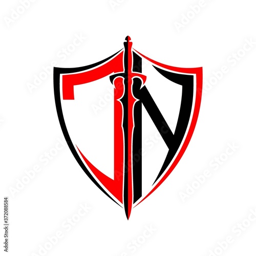 initials J N Shield Armor Sword for logo design inspiration