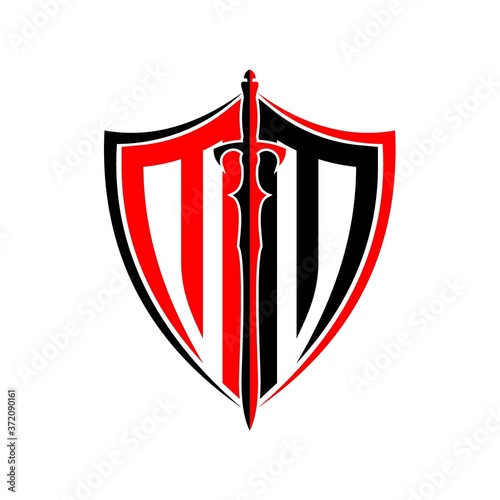 initials M M Shield Armor Sword for logo design inspiration