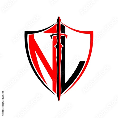 initials N L Shield Armor Sword for logo design inspiration