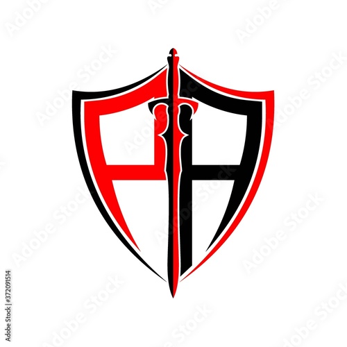 initials P A Shield Armor Sword for logo design inspiration