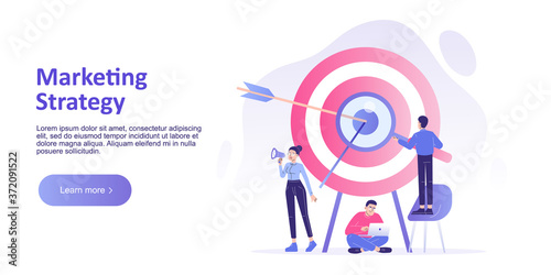 Marketing strategy concept. Content strategy, customer targeting and management. Landing page template. Homepage design for website. Modern vector illustration for web banner