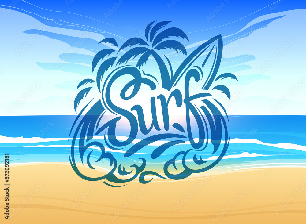 Surf labels on nature vector background. Vector illustration design graphic element