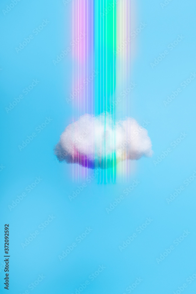 Obraz premium Colorful gay pride rainbow and a cloud. LGBT symbol. Stop homophobia. Minimal art concept.