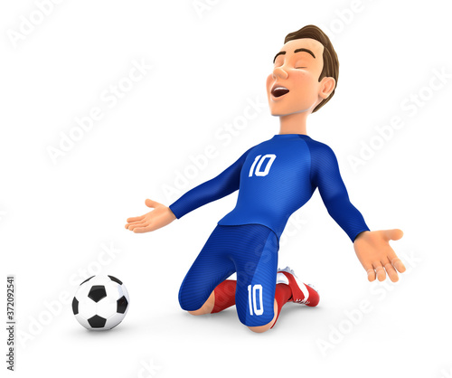 3d soccer player with blue jersey goal celebration