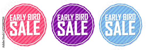 Set Early Bird Sale banners, discount tags design template, vector illustration