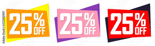 Set Sale 25% off banners, discount tags design template, promo app icons, vector illustration