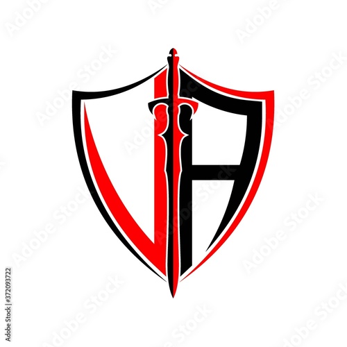 initials V A Shield Armor Sword for logo design inspiration