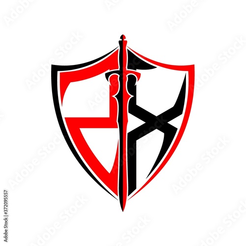 initials Z X Shield Armor Sword for logo design inspiration