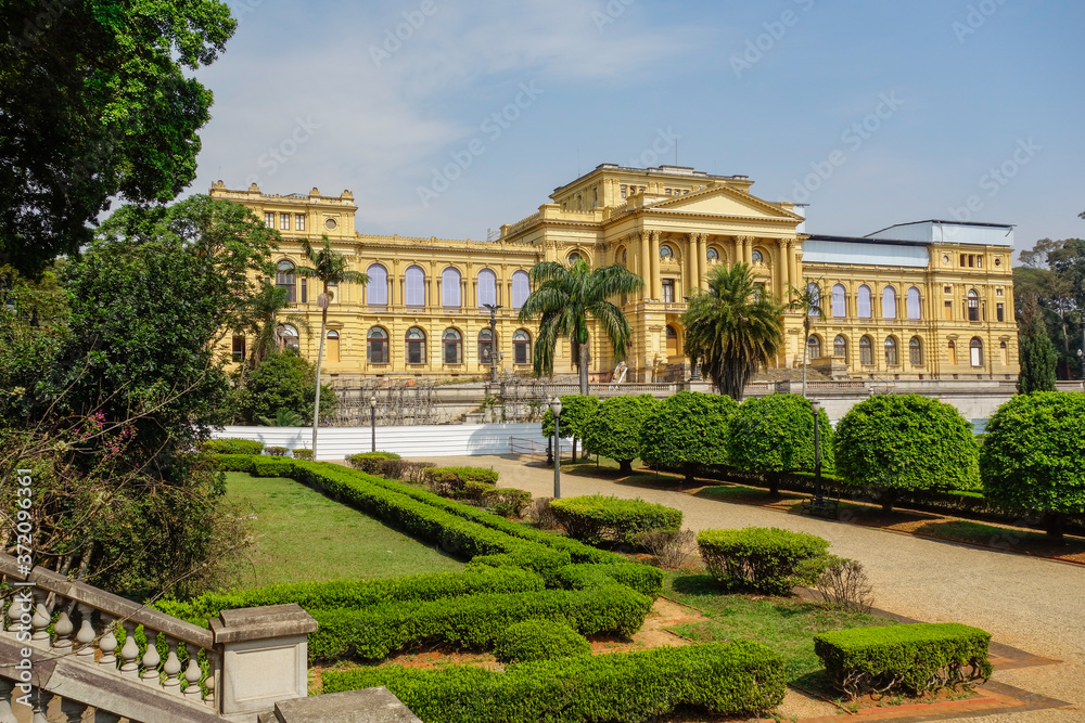 Ipiranga museum palace and gardens. ancient building in Sao Paulo