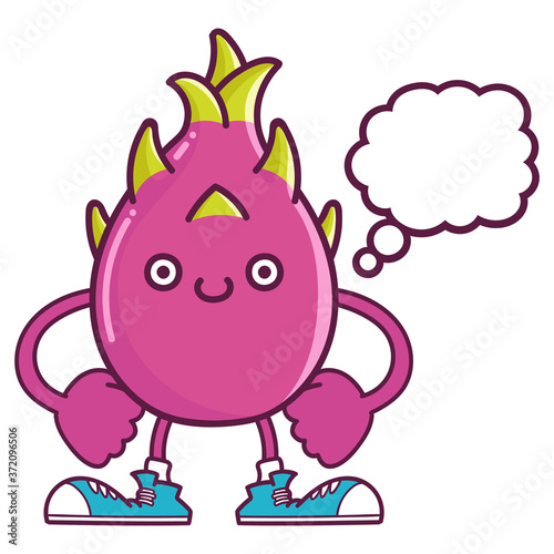 kawaii smiling dragon fruit with sneakers cartoon © mictoon