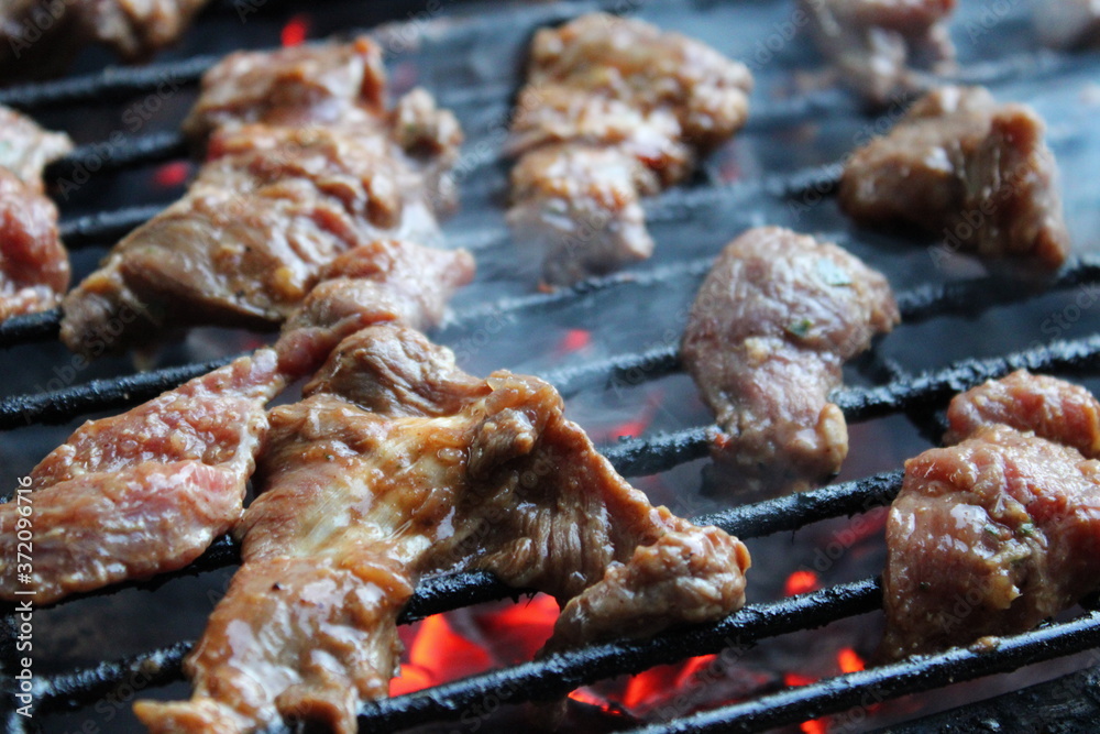 Beef was grilled in hot charcoal Beef was grilled in hot charcoal