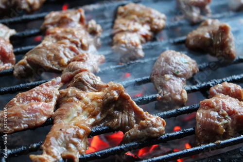 Beef was grilled in hot charcoal