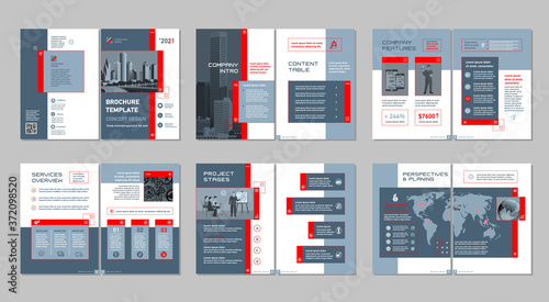 Brochure creative design. Multipurpose template, include cover, back and inside pages. Trendy minimalist flat geometric design. Vertical a4 format.